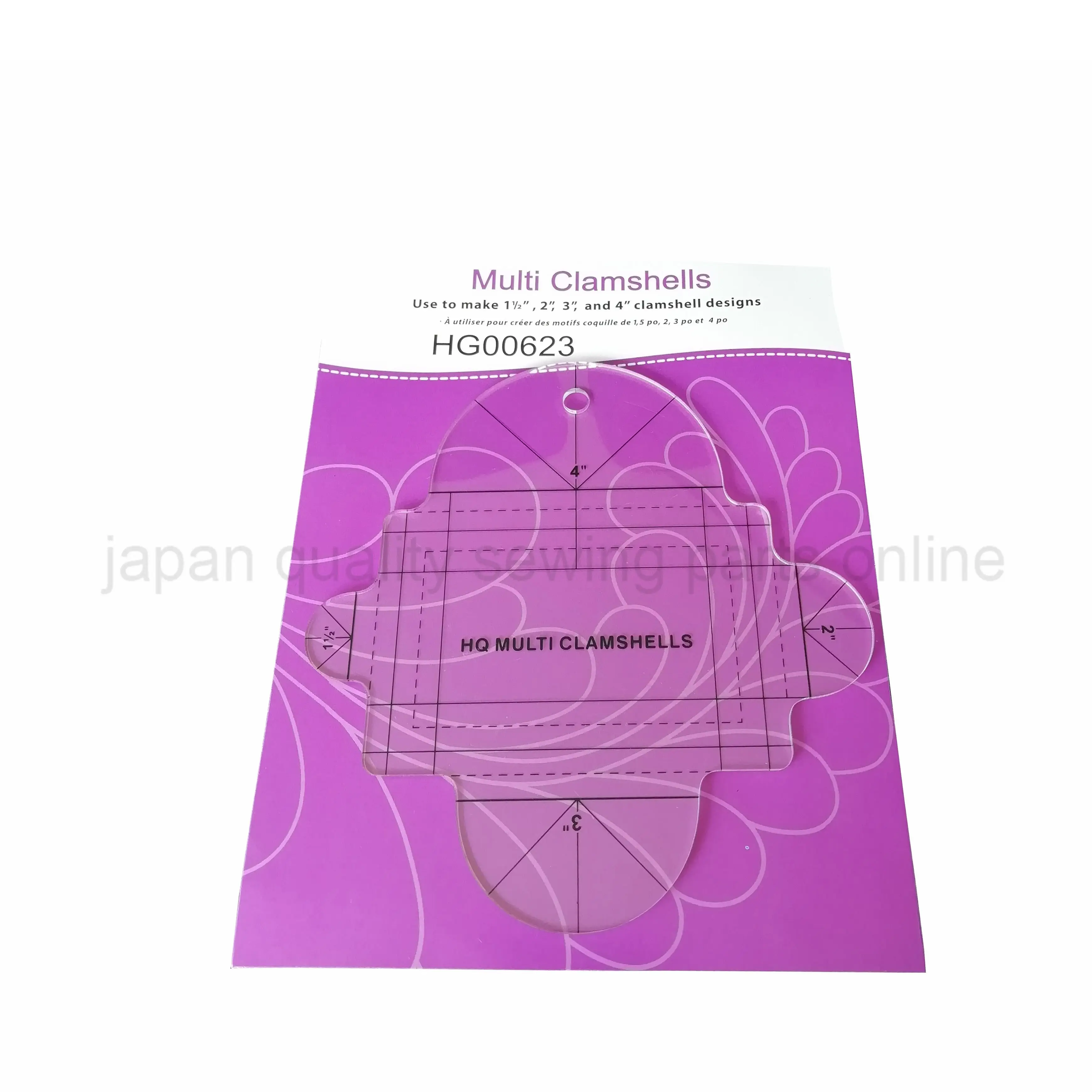 

Multi clamshells sewing ruler for domestic sewing machine use to make four size clamshell designs # HG00623