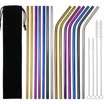 

14 Pieces Stainless Steel Drinking Straws Reusable Bent and Straight Straws with 4 Pack Cleaning Brushes and Storage Pouch, Mult