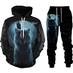Pull à capuche pour homme, ensemble de vêtements de sport, survêtement à manches longues, avec Animal War Wolf imprimé en 3D, collection automne et hiver 