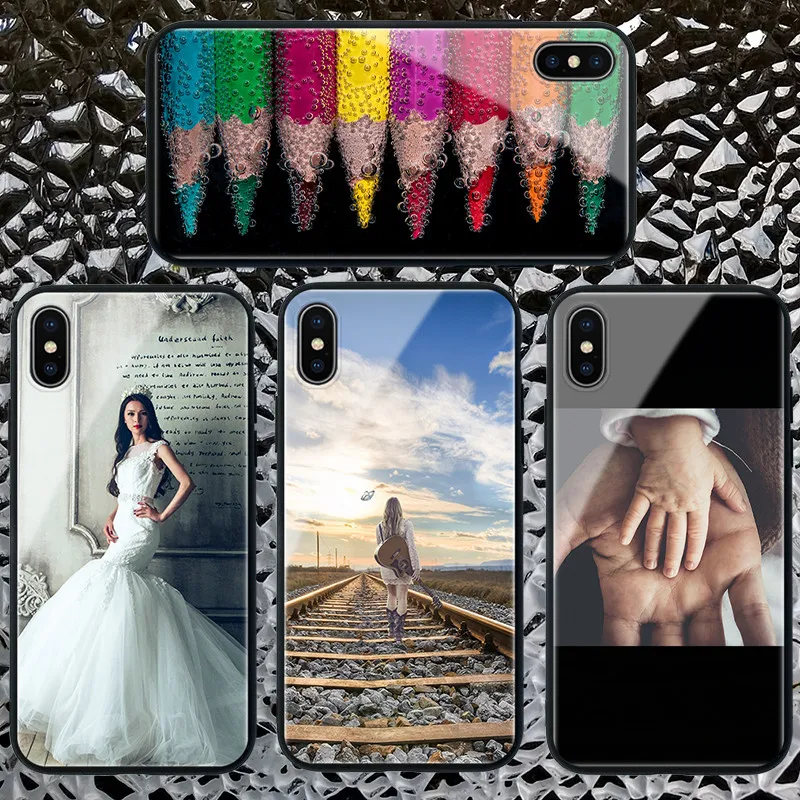 Personal CUSTOM Print Tempered Glass Phone Case for X XS XSMAX XR 8 8 Plus 7 7 Plus 66s 66s Plus DTY Design Photos Phone Capas109