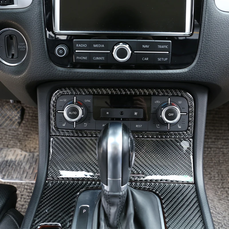Для Volkswagen Touareg 2011- Настоящее углеродное волокно Автомобильный интерьер кондиционер украшение рамка отделка Аксессуары