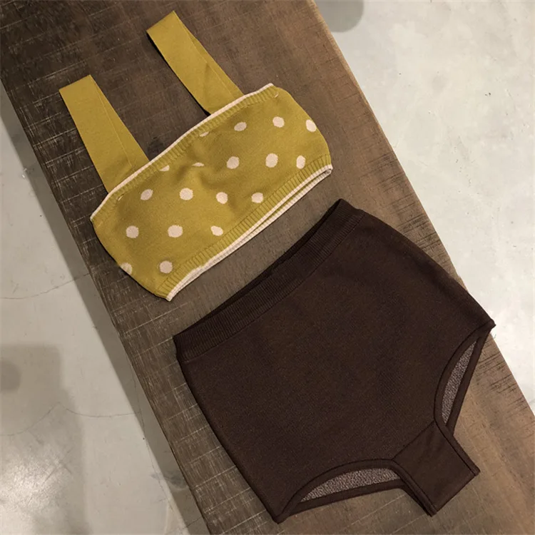

Retro Cute Polka Dot Sexy Bikini High-waisted Split Type Swimsuit Women's Small Bust Hot Springs Swimwear Belly Covering