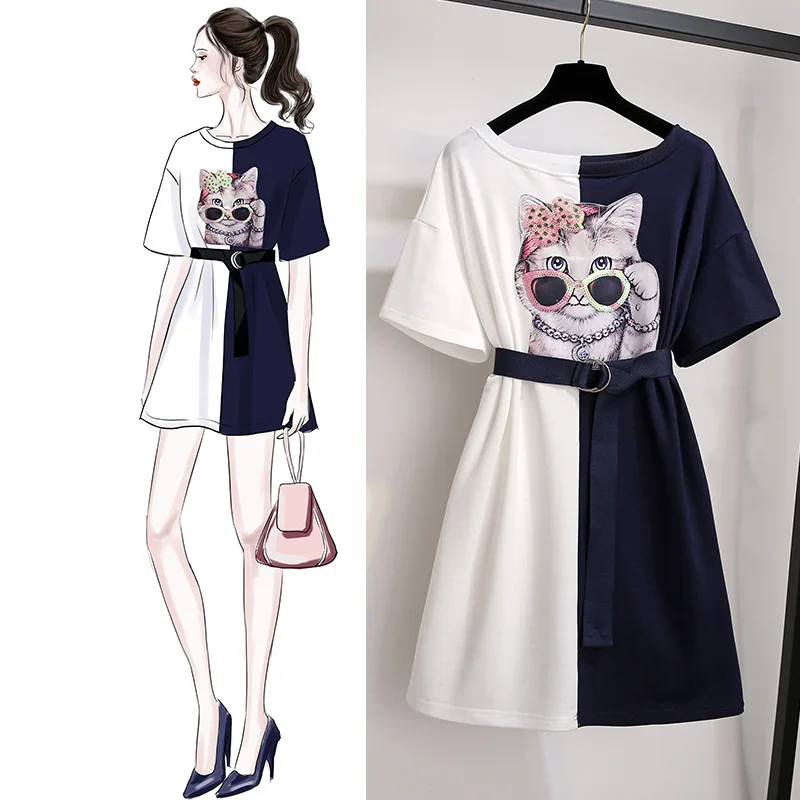

Summer Fashion Cat Print Woman Dress Elegant Plus Size Casual Dress High Waist Sundress Mini Dress Vestidos Woman Clothing 3XL
