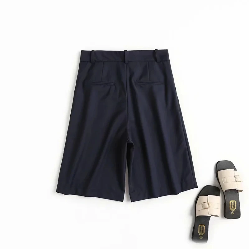 Dave&Di  summer england solid simple navy color straight suits shorts women short feminino bermuda Cropped trousers