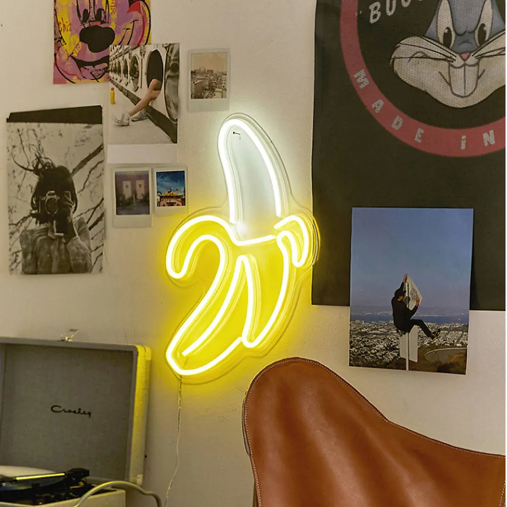 Billige Banane Geformt Neon Zeichen LED Neon Lichter Kunst Wand Dekorative USB Lichter für Zimmer Wand Kinder Schlafzimmer Geburtstag Geschenk Partei bar Decor