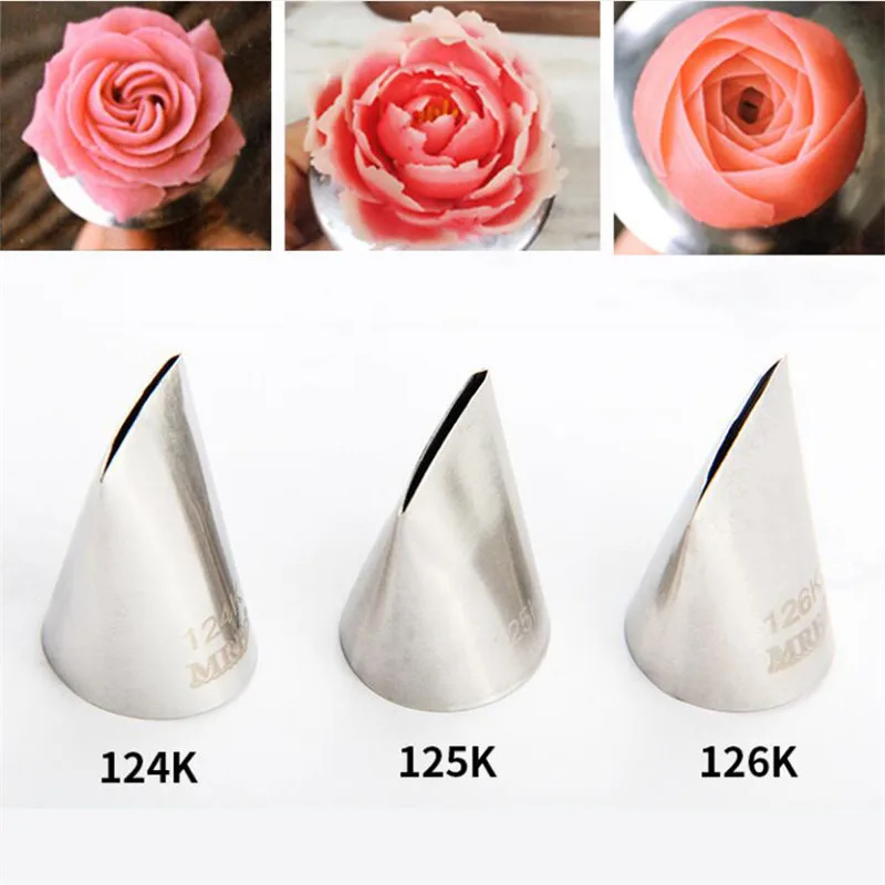 124K/125K/#126K Austin Rose Petal Icing Pipingหัวฉีดสแตนเลสเคล็ด