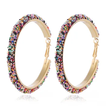 

Fashion Shiney Sequins Round Drop Earrings for Women Big Circle Metal Dangle Hanging Earrings Women Trendy Jewelry