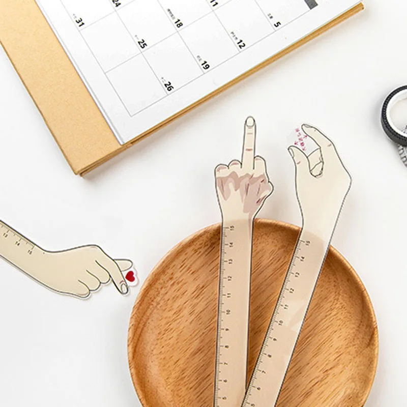 

1 Pcs Kawaii 15cm Acrylic Hand Gesture Heart Finger Measuring Straight Rulers Bookmark Drawing Ruler Stationery School Supplies