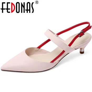 

FEDONAS Single Metal Buckle Women Sandals Genuine Leather Thin Heels Pumps Spring Summer Wedding Office Lady Fashion Shoes Woman