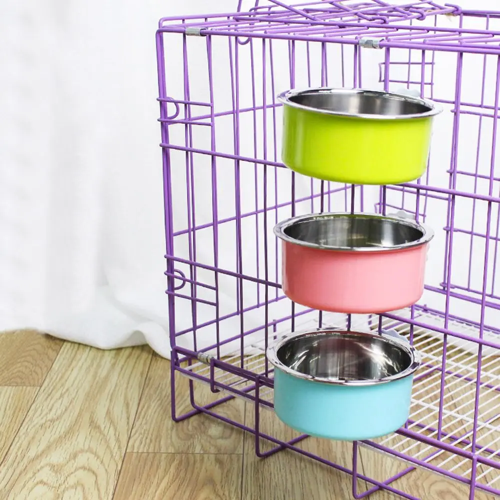 Non Slip Stainless Steel Pet Cage Hang-on Bowl Stable Dog Circle Bowl Cat Feeder Pet Feeder Water Bowl Plate Dog Supplies