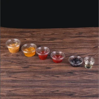 

100pcs PET sauce seasoning tasting small cup transparent round plastic boxes packaging olive oil chili smaple salad cup with lid