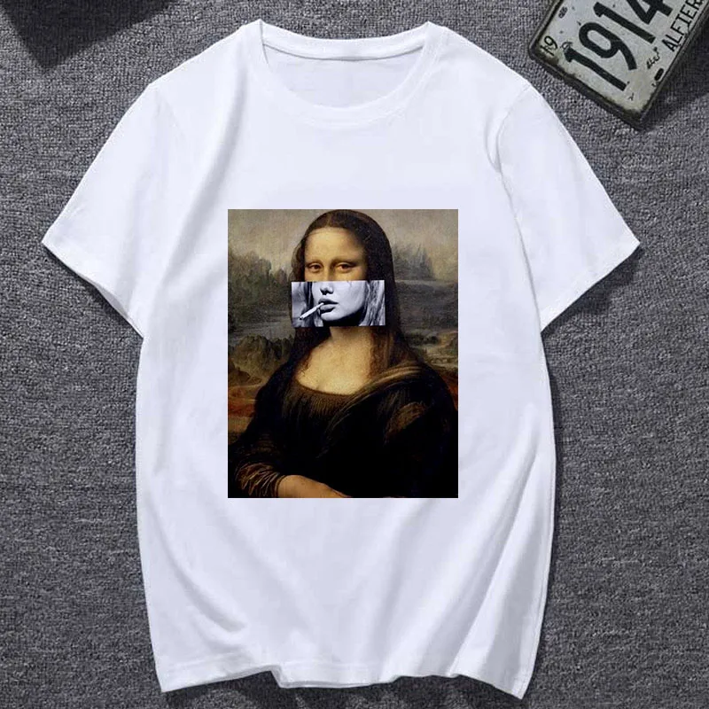 Новинка, летняя футболка Мона Лиза, пародия личности, модная футболка для женщин, Ullzang, винтажный Графический мультфильм, 90 s, белые топы для женщин - Цвет: 519