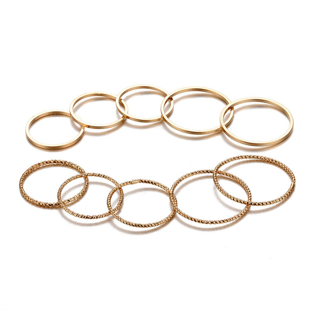 Pcs/Set Simple Design Round Gold Color Rings Set For Women Handmade Geometry Finger Ring Set Female Jewelry Gifts