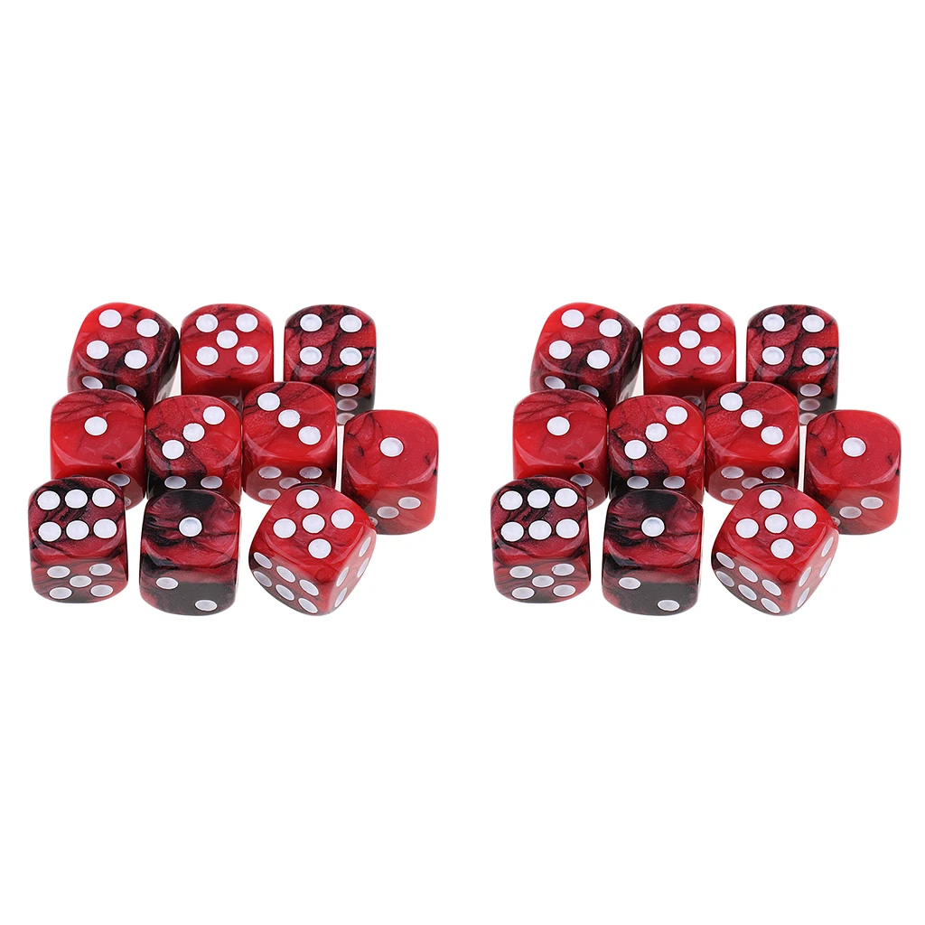 20x Acrylic Six Sided Dice Spot For MTG TRPG Role Playing Red & Black Color