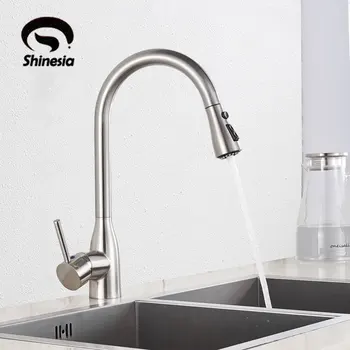 

Brushed Nickle Kitchen Faucet Pull Out Sprayer Swivel Spout Mixer Tap Sink Faucet 360 Rotation Kitchen Faucets