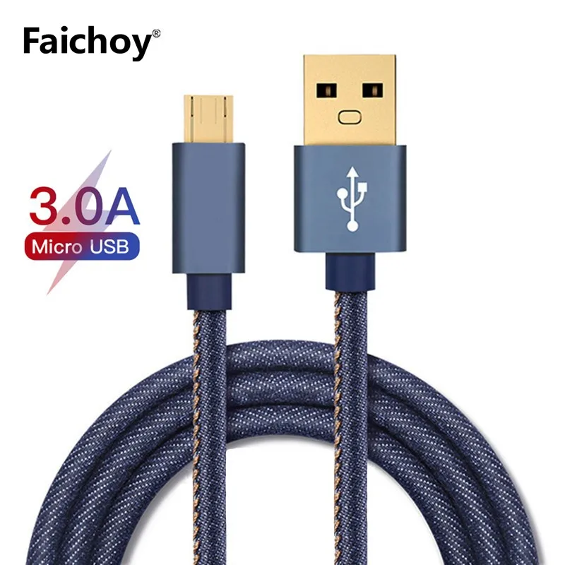 

Denim Micro USB Cable 3A Fast Charging Microusb Charger Cord For Samsung S7 Xiaomi Redmi Note 5 Pro 4 Tablet Android Phone Micro