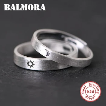 

BALMORA 1 Piece 990 Sterling Silver Sun & Moon Couple Open Rings For Women Men Lover Retro Fashion Thai silver Jewelry Anillos