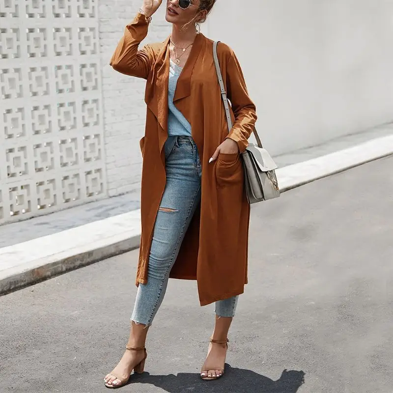 Women Long Wind Coat Ladies Thin Windbreaker Slim Jacket Cardigan Trench Coats