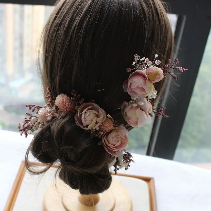Bride Mori Headdress Dry Lace princess flower Hair Pinch Set Korean bridal Wedding hair Jewelry