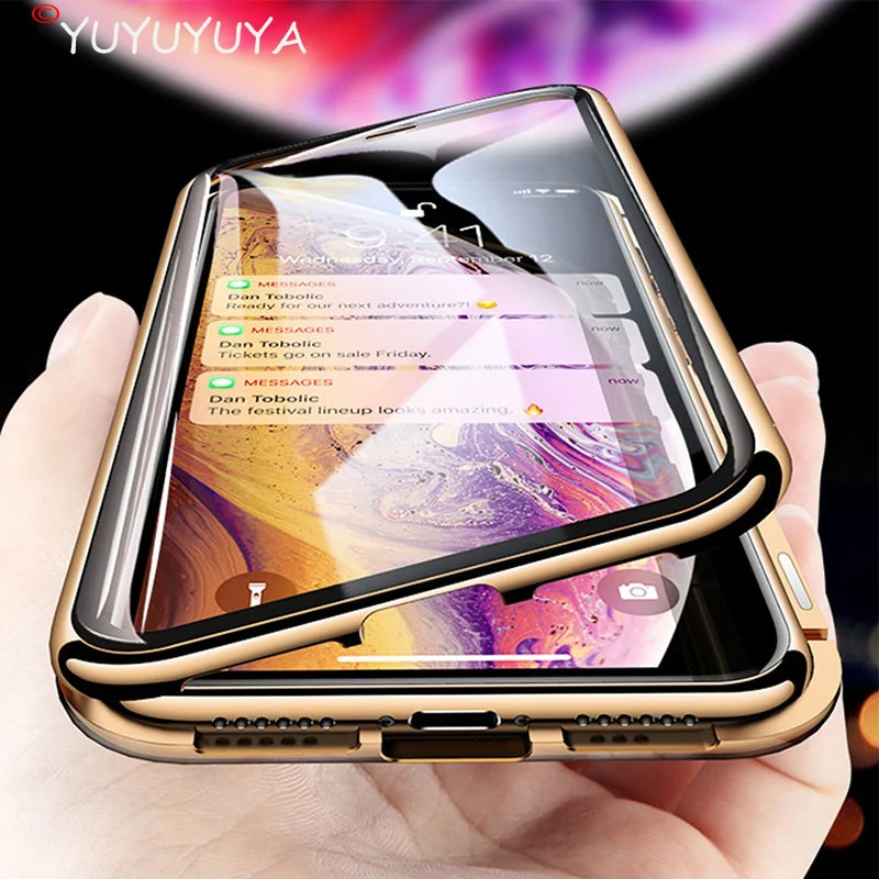 Металлический магнитный адсорбционный чехол для iPhone 12 pro 11 XS MAX X XR двухсторонний
