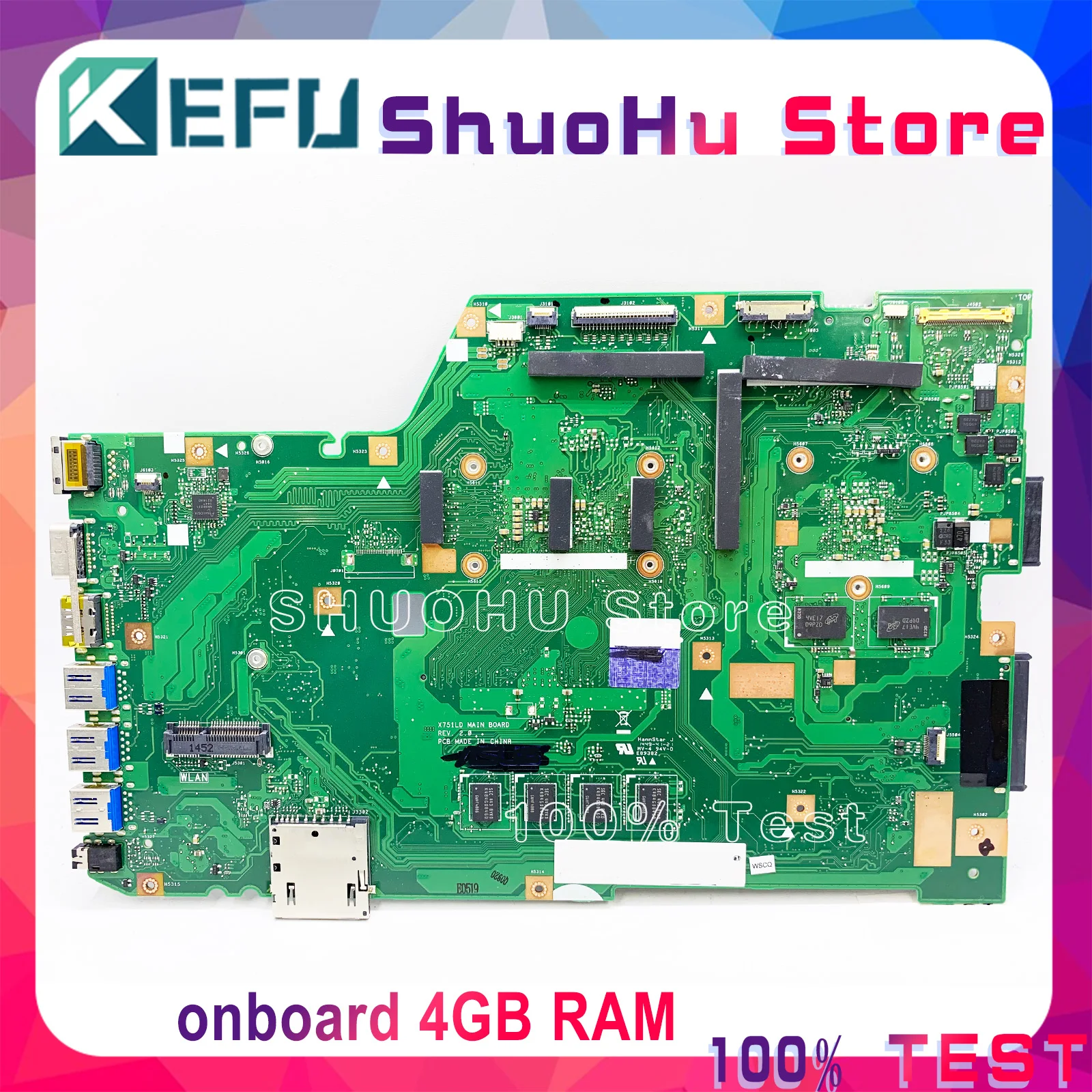 X751LD материнская плата для ASUS X751LA X751LAB X751LD оригинальная материнская плата для ноутбука I5-4210U процессор 4 Гб ОЗУ GT820M Оригинальная работа