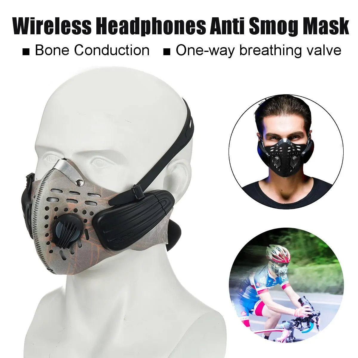 

Electric Smart Face Mask bluetooth Headphone Air Purifying Anti Pollution Dust Mask Fresh Air Supply PM2.5 With Breathing Valve