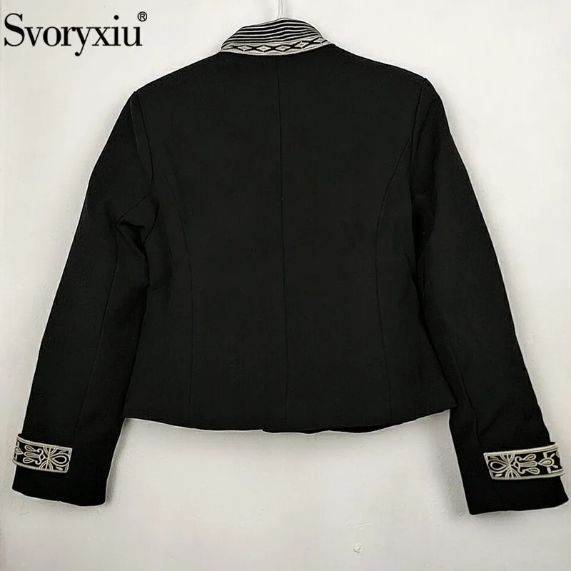 Svoryxiu зима подиумная дизайнерская женская короткая куртка стоячий воротник длинный рукав тонкая вышивка винтажное короткое пальто