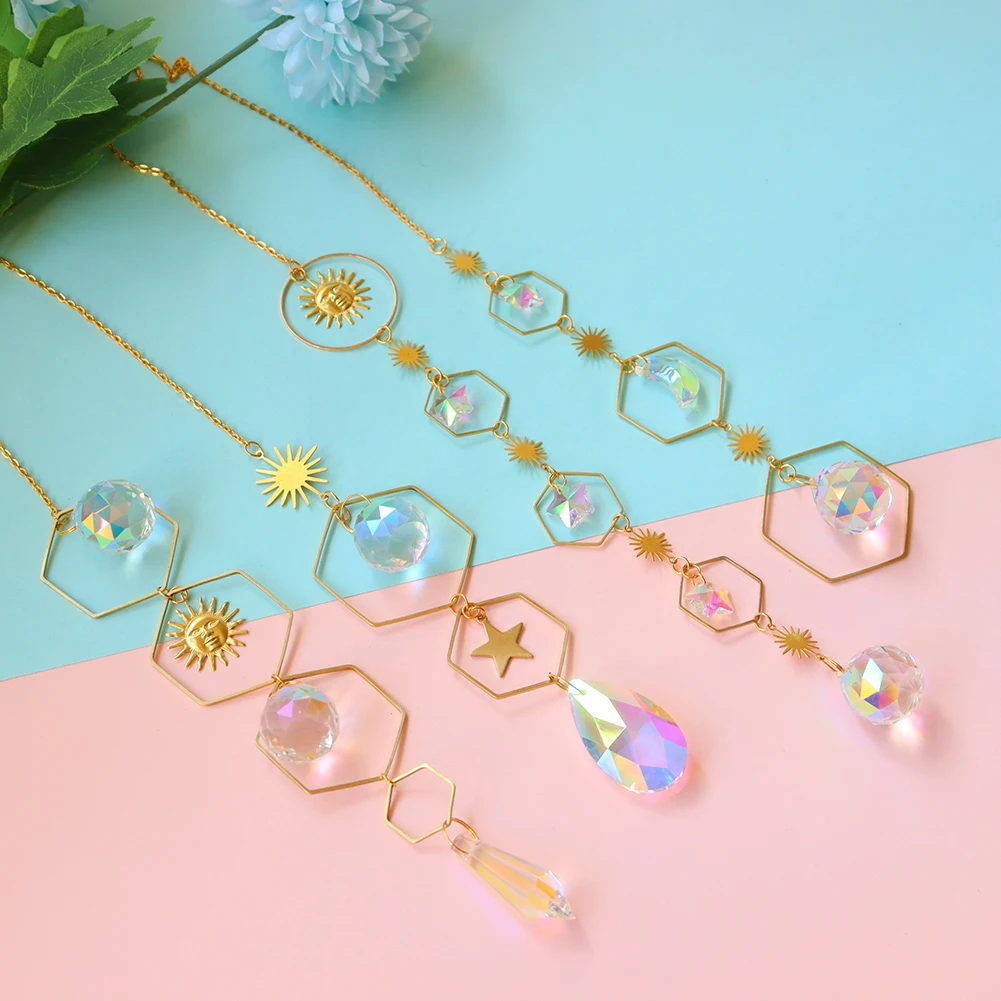 Crystal Wind Chime Hexagon Diamond Prisms Sun Catchers Pendant Dream catcher Hanging Drop Outdoor Indoor Garden Windchimes