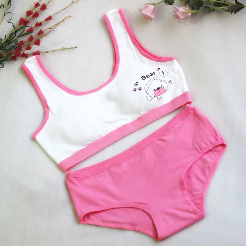 Girls Puberty Bra Set Children's Underwear Without Steel Ring Candy Color Training Bras for Teenagers Cotton Sport Underwear Set