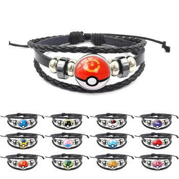 

Poke Ball Bracelet Anime Pokemon Cosplay Pokemon Go Time Gem Cabochon Metal Wristband Men Women Gift