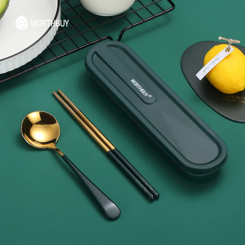 WORTHBUY Colorful Tableware Set 304 Stainless Steel Chopsticks Spoon