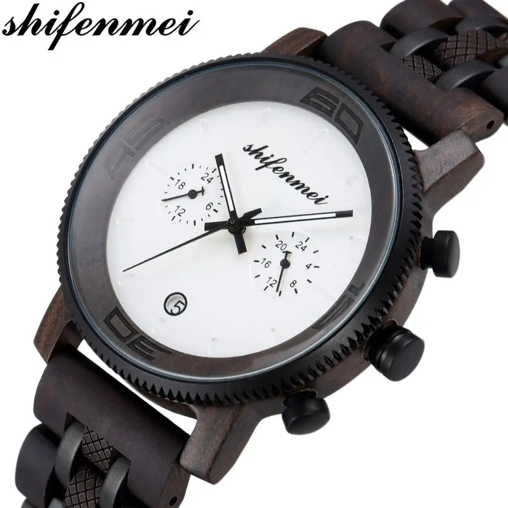 

Shifenmei Wooden Watch Male Sports Mens Watches Military Chronograph Man's Watches Casual Quartz Watch in Wood Zegarek Meski