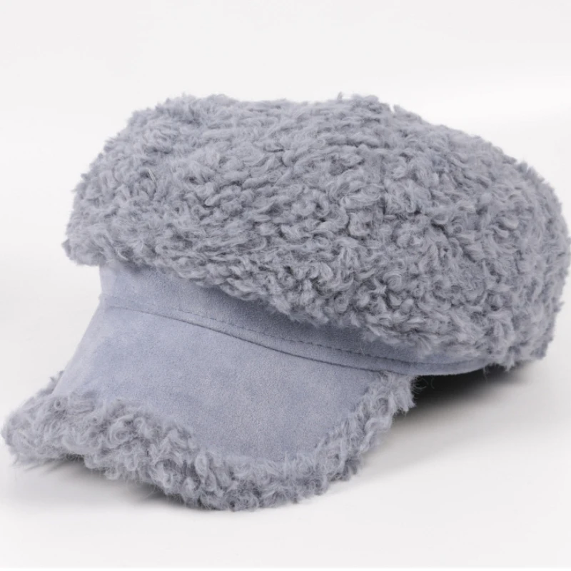 Light Blue HT2878 женские береты, ретро берберский флис, Осень-зима, Женская одноцветная восьмиугольная кепка, женский берет, шапка художника, шапка художника - Цвет: Light Blue