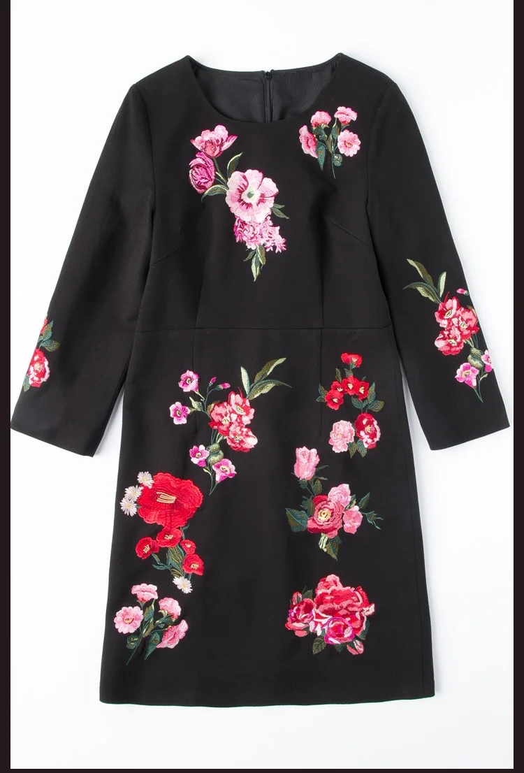 Plus Size Clothing Auutmn Winter High Quality Dress Women Exquisite Floral Embroidery Long Sleeve Dress Robe Femmes 3XL 4XL