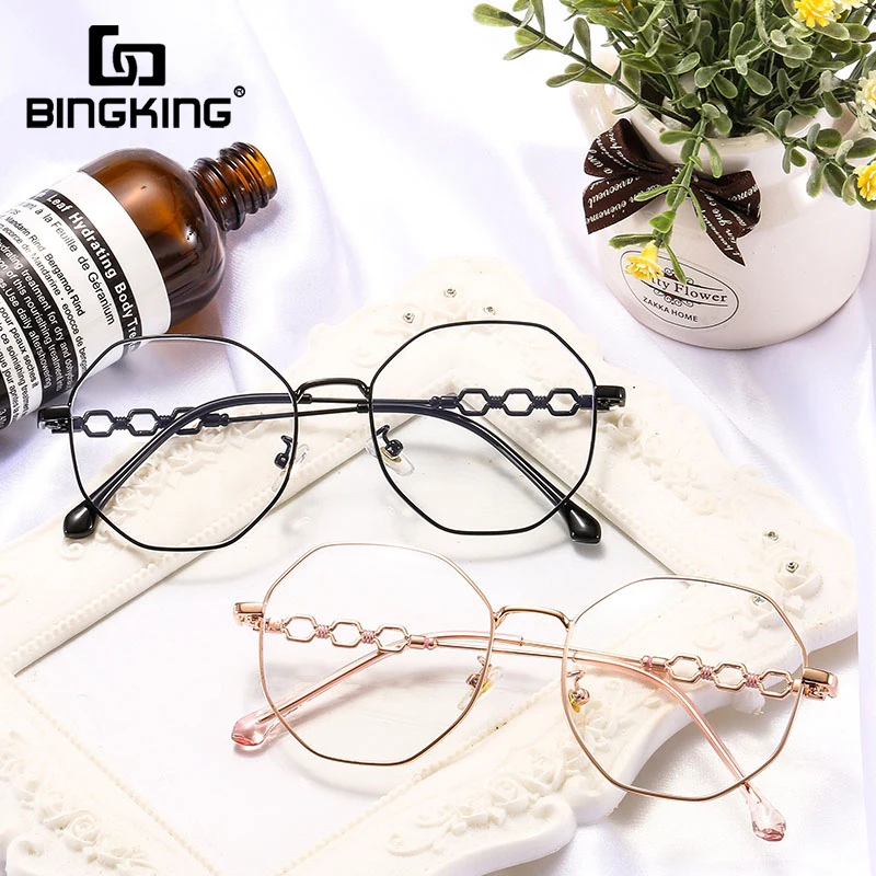 

BINGKING Anti-blue light Glasses Frame Metal Women Eyeglasses Retro Design Spectacle Frame Men Clear Lens Computer Eyewear