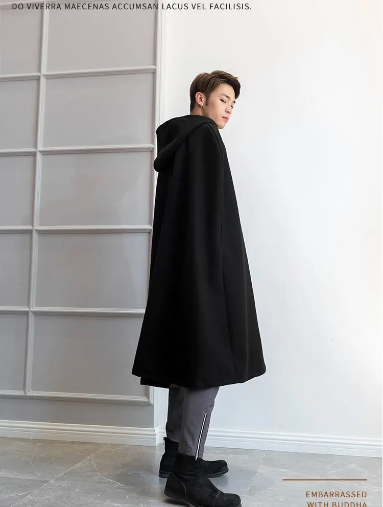 Hooded cloak coat long paragraph over the knee Japan and South Korea fashion retro sleeveless autumn and winter tide male wizard