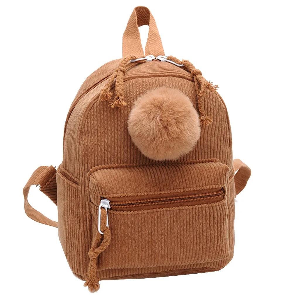 Aelicy мини вельветовый женский рюкзак с помпоном меховой шар школьная сумка на плечо для девочки-подростка рюкзак Mochila