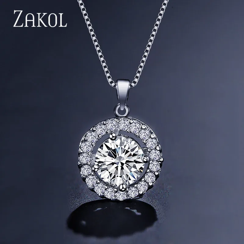 ZAKOL модный белый цвет микро Круглый AAA+ кубический цирконий сердце кулон ожерелье для женщин Кристалл Свадебные украшения FSNP001 - Окраска металла: White Color