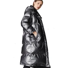 Новая зимняя Модная парка с металлическим дизайном, утепленная теплая куртка на утином пуху, одежда оверсайз