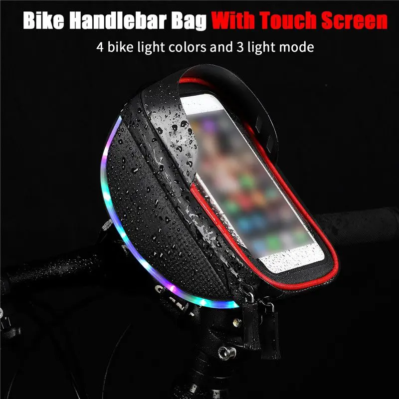 

Waterproof MTB Bicycle Phone Bag Practical Convenient Bicycle Front Tube Rack Package With Colored Lights Bike Accessories