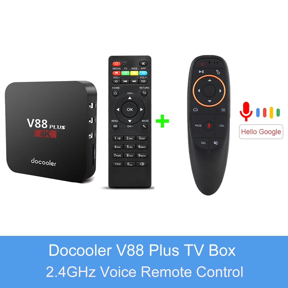 Docooler V88 Plus Smart Android 8,1 ТВ приставка Rockchip RK3229 четырехъядерный 2 ГБ/16 ГБ ТВ приставка 4K 1080P 2,4G WiFi приставка pk X96 mini - Цвет: 2G16G Add G10 RC