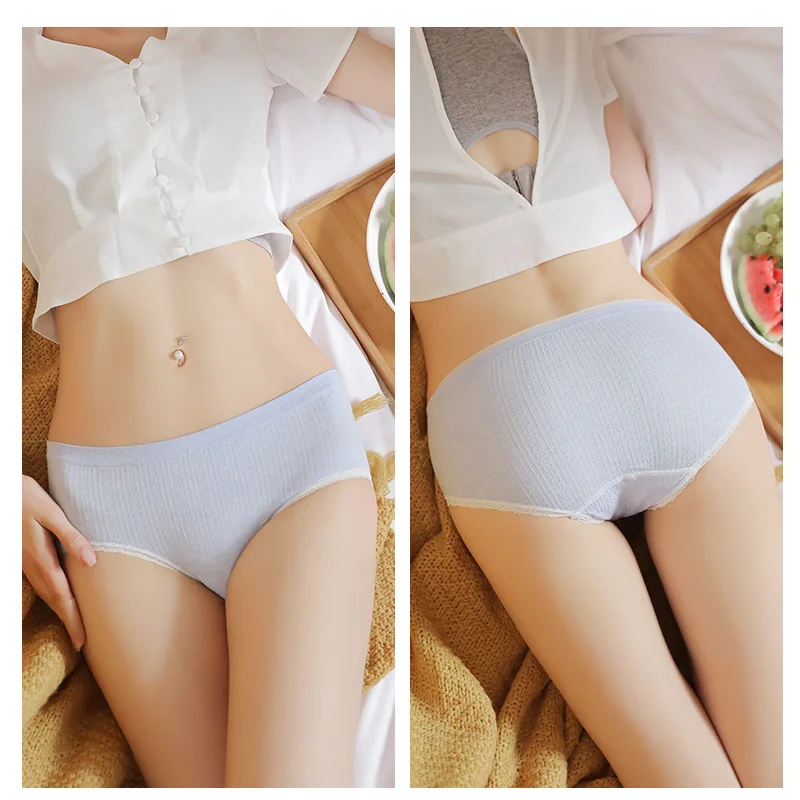 [DINGDNSHOW] 2020 New Lace Briefs Solid Color Cotton Middle Waist Underwear Panties Female Student Sweet Girl