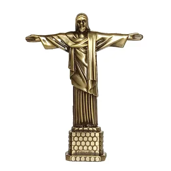 

15cm*18.5cm Brazil Jesus Statuette Model Statue of Christ Redeemer Home Decoration Alloy Metal Copper Color Iron