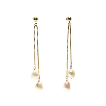 

Lii Ji Baroque Pearl Earrings American 14K Gold Filled Stud Snake Chain Freshwater Pearl Earrings