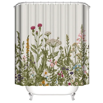 

Plant Series Shower Curtain Bathroom Waterproof Polyester Shower Curtain Flower Print Curtains for Bathroom Shower with Hooks