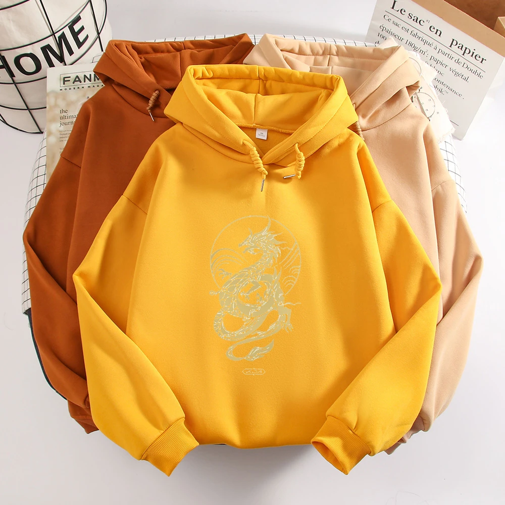 Sudadera con capucha y de dragón para niña, suéter de gran tamaño de manga larga, amarilla, con bolsillo, de invierno|Sudaderas con capucha sudaderas| - AliExpress