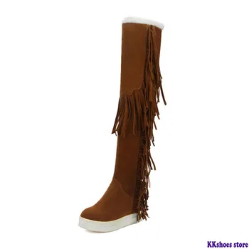 

Women's High Boots 2020 Winter Warm Plush Fashion Tassel Thigh High Boots For Woman Winter Shoes Hidden Heels Female Long Boot