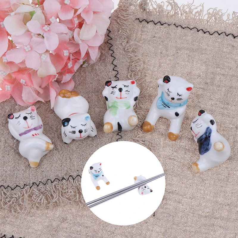 5Pcs Creative and Cute Animal Cat Chopsticks Stand Chopsticks Support Cartoon Holder Rack Spoon Fork Rest Home Decoration