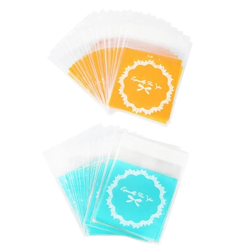 

100 Pcs 10X10cm Cookie Packaging Lace Candy Self-Adhesive Plastic Bags for Biscuits Snack Baking Package - 50 Pcs Blue & 50 Pcs