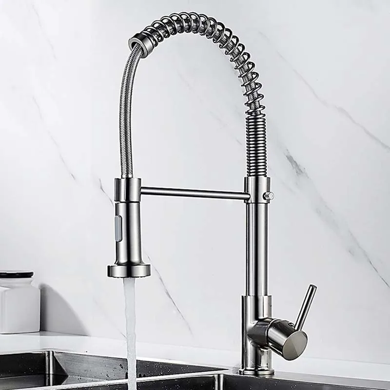 Kitchen Faucets Brushed Brass Nickel Deck Mounted Mixer Tap 360 Degree Rotation Stream Sprayer Nozzle Kitchen Sink Hot Cold Taps